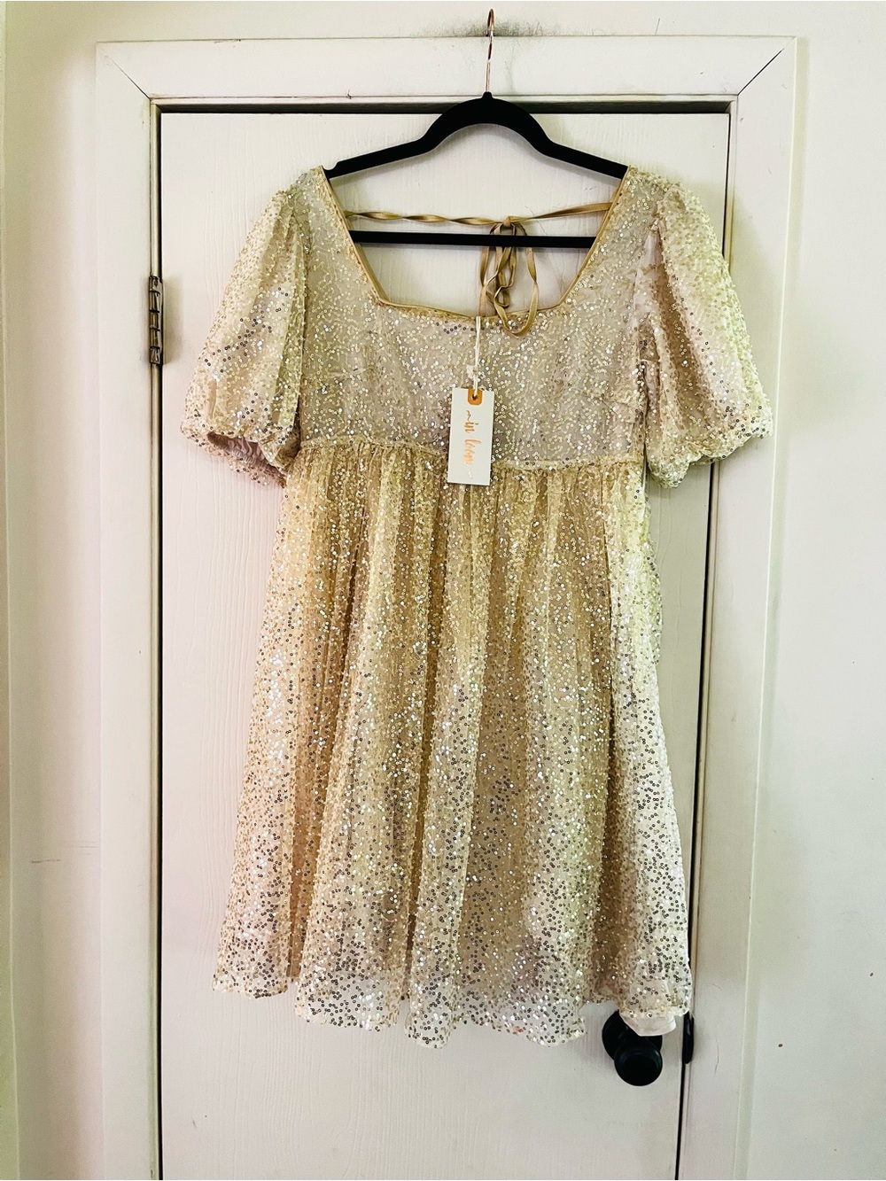 In Bloom Champagne Problems Sequin Dreamy Gold Fairycore Party Babydoll Dress
